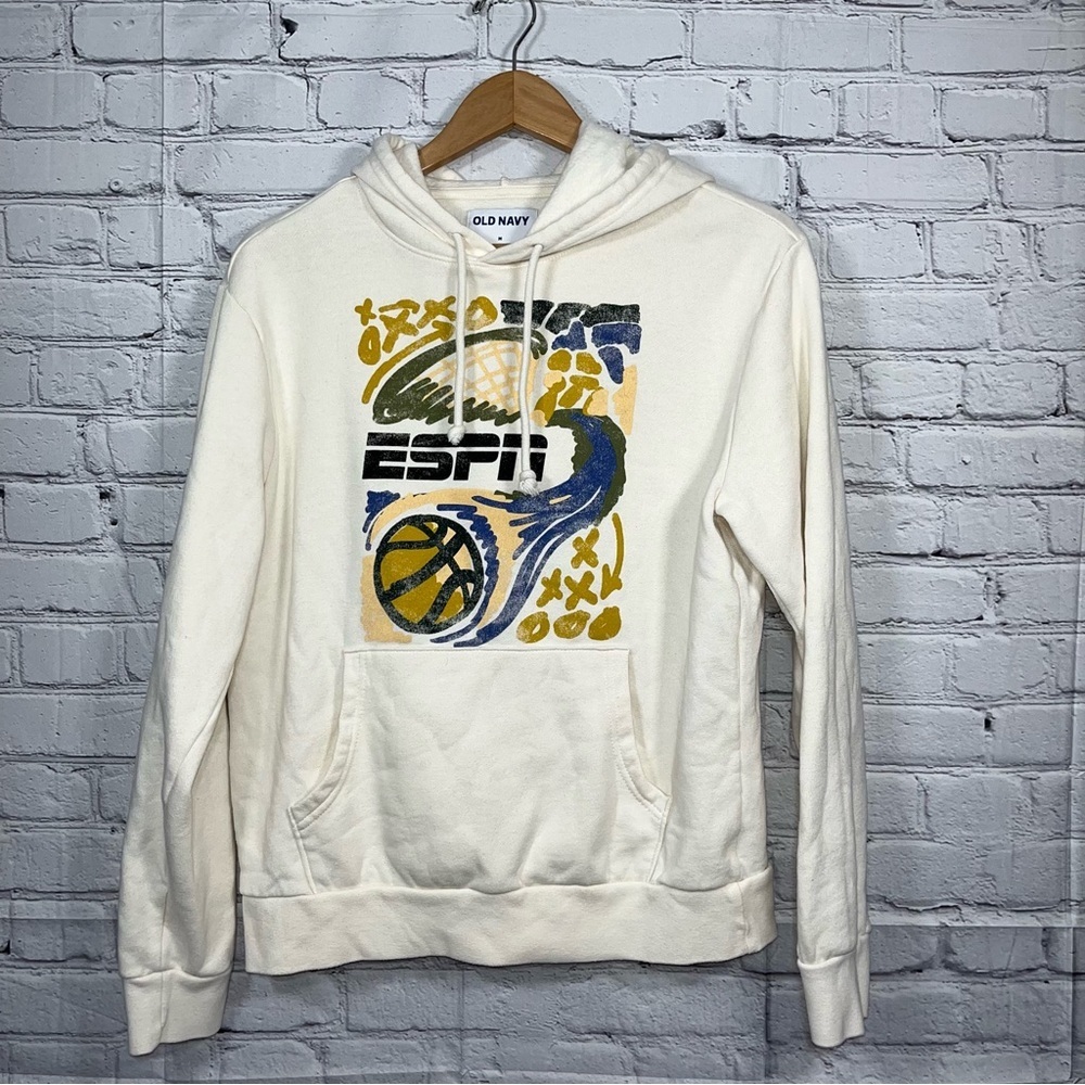 Old Navy ESPN Graphic Hoodie Sweatshirt Womens Size Medium Tan Basketball